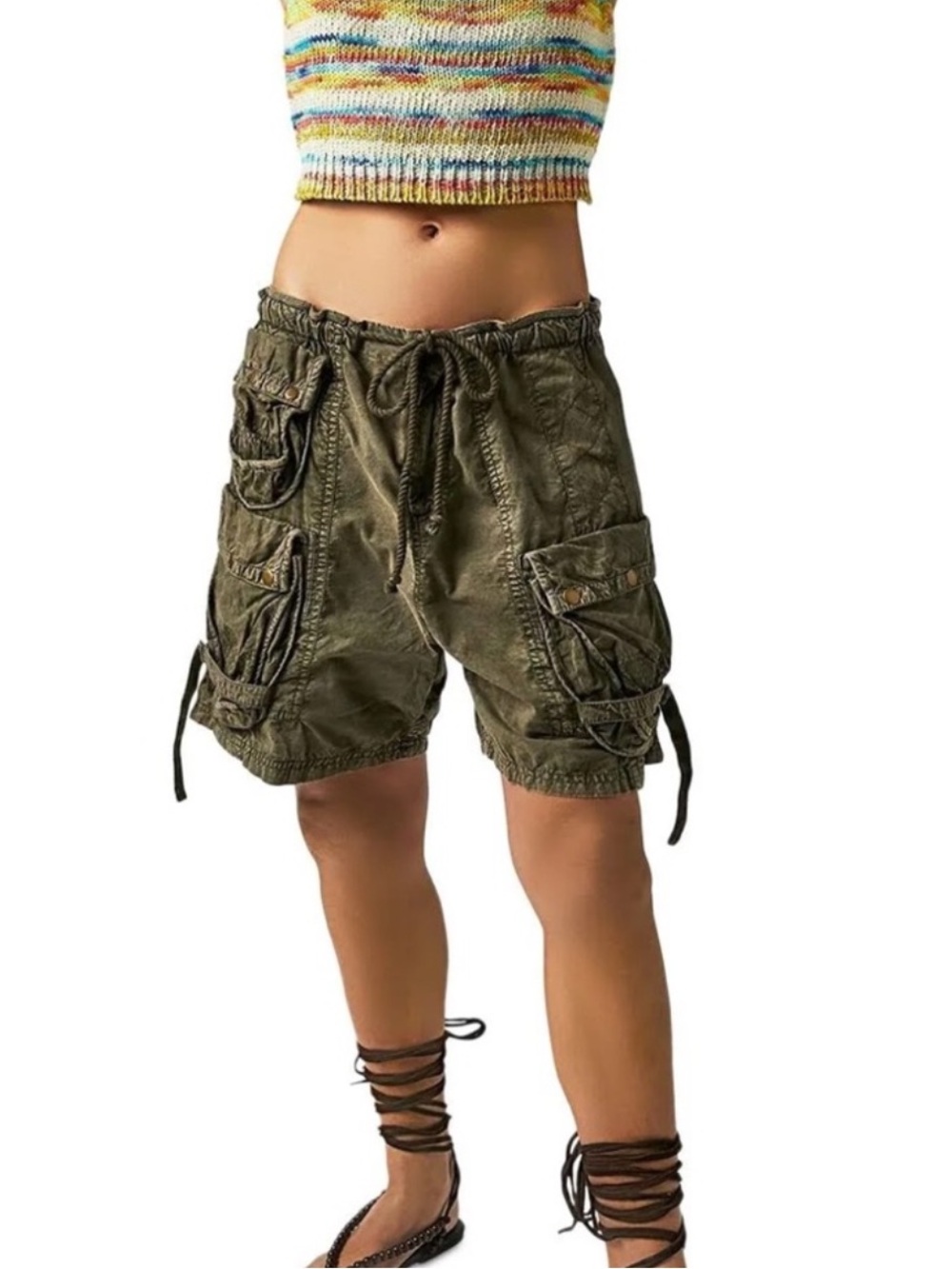 FREE PEOPLE  Moon Bay Parachute Shorts - green Gray M